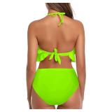 Tempt Me Women Neon Green Two Piece Swimsuits High Waisted Bikini Teen Ruffle Tummy Control Bottoms Halter Bathing Suits XS