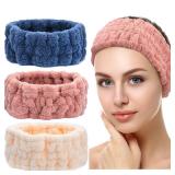 Chuangdi 3 Pieces Spa Headband for Women Facial Makeup Headband Soft Terry Cloth Hairband for Washing Face Mask Spa Shower Gifts(Dark Pink, Dark Blue, Milky-White)