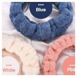 Chuangdi 3 Pieces Spa Headband for Women Facial Makeup Headband Soft Terry Cloth Hairband for Washing Face Mask Spa Shower Gifts(Dark Pink, Dark Blue, Milky-White)