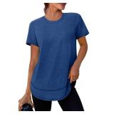 Short Sleeve Shirts for Women Workout Pilates Outfits Tennis Summer Tops 2025 Beach Vacation Clothes Navy M