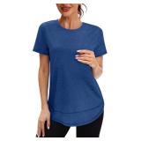 Short Sleeve Shirts for Women Workout Pilates Outfits Tennis Summer Tops 2025 Beach Vacation Clothes Navy M