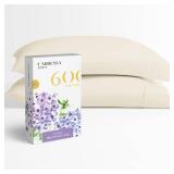 Carressa Linen 100% Egyptian Cotton Pillow Cases Set of 2-600 Thread Count Ivory Cream Standard/Queen Pillowcase for Sleeping, Soft, Silky Sateen Bed Pillow Cover, Extra Long Staple Pillowcases