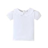 LYSMuch 2-5T Toddler Girls Short Sleeve Shirt Peter Pan Collar Solid Color Basic Top Blouse Tee White,5-6Years