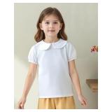 LYSMuch 2-5T Toddler Girls Short Sleeve Shirt Peter Pan Collar Solid Color Basic Top Blouse Tee White,5-6Years
