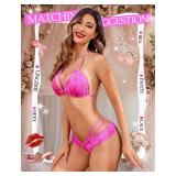 Avidlove Women Lingerie Lace Babydoll 2 Piece Sexy Bra and Panty Sets Pink 2xl