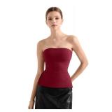 SUUKSESS Women Double Lined Going Out Trendy Tube Tops Side Split Sexy Strapless Tank Tops (Wine,L)