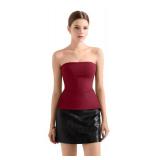 SUUKSESS Women Double Lined Going Out Trendy Tube Tops Side Split Sexy Strapless Tank Tops (Wine,L)