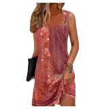 Disamer Summer Dresses for Women 2025 Sundresses Sleeveless Beach Swimsuit Cover Ups Spring Casual Loose Tank Tshirt Sun Dress,Flower Wallpaper Red,X-Large