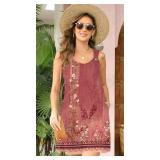 Disamer Summer Dresses for Women 2025 Sundresses Sleeveless Beach Swimsuit Cover Ups Spring Casual Loose Tank Tshirt Sun Dress,Flower Wallpaper Red,X-Large