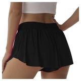 Flowy Athletic Shorts for Women Running Tennis Butterfly Shorts Girls 2-in-1 Double Layer Quick-Drying Comfy Shorts (Carbon Black, XX-Small)
