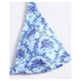 ZAFUL Bikini Sets for Women Triangle Textured Plunging High Cut Cheeky Bikini Swimsuits Two Piece Bathing Suits(3-Floral Blue, L)