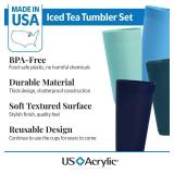 US Acrylic Newport 32 ounce Unbreakable Plastic Stackable Iced-Tea Tumblers in 4 Coastal Colors | Set of 12 Drinking Cups | Reusable, BPA-free, Made in the USA, Top-rack Dishwasher and Microwave Safe
