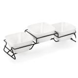 ZENFUN 10 oz Square Bowl Chip & Dip Serving Set, Pocelain Ramekin Bowls with Metal Rack Stand, White Small Serving Dishes, Condiment Serving Tray for Entertaining, Party, Buffets, Christmas