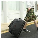 OIWAS Travel Rolling Duffle Bag with Wheels 22 inch Duffel Bag with Wheels Small Tote Weekend Overnight Carry On Luggage Expandable 50L to 60L Women Men Black