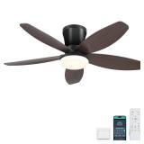 Surtime Ceiling Fans with Lights-36 Low Profile Ceiling Fan with Light and Remote/APP Control,Flush Mount,DC Reversible,LED Dimmable Modern Ceiling Fans for Bedroom,Indoor/Outdoor Patio Use(Brown)