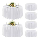 sancua 6 Pack Round Tablecloth 90 Inch White, Stain and Wrinkle Resistant Table Cloth - Washable Polyester Table Cover for Dining Tables, Buffet Parties and Camping