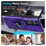Janmitta Compatible with Samsung Galaxy S25 Ultra Case Built in Slide Camera Lens Cover+Screen Protector+Finger Ring Holder Kickstand,Heavy Duty Shockproof Full Body Phone Cover,2025 Purple