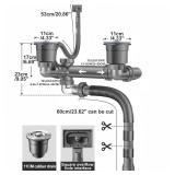 QruiLanTu Double Sink Drain Kit Space Saving Kitchen Sink Drain Kit Expandable Flexible 1 1/2\" P-Trap Pipe 3-1/2 Inch Sink Drain Assembly Kit with 4-Way Fitting Adapter for Dishwasher