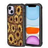 XWMHHP Compatible with iPhone 14/13 Case Golden Leopard Sunflower Design for Women Girls, 3-Layer Rugged Shockproof Anti-Slip Hard Bumper Silicone Rubber Heavy Duty Protection Cover - Cheetah Print