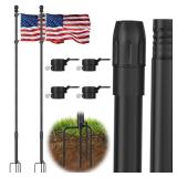 2 Pack 10FT Heavy-Duty In-Ground Flag Pole Kit, Rust-Proof Aluminum with 4-Prong Base, Extra Thick Outdoor Flagpole for Yard/Garden (Black, No Flag)