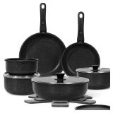 SODAY 17 Pcs Pots and Pans Set Non Stick, Cookware Sets with Detachable Handle, Nonstick RV Kitchen Cooking Tools Removable Handles, Oven Safe, Induction Fast, Stackable Induction Cookware, Black
