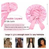 YANIBEST Silk Bonnet for Sleeping Women Adjustable Double Layer Satin Bonnet Reduce Friction Prevent Frizz Natural Curly Hair, Pink