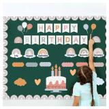 Nezyo 80 Pcs Boho Dot Happy Birthday Bulletin Board Set, Morandi Pastel Rainbow Birthday Chart for Classroom, Boho Calendar Wall Cutouts for School Bulletin Board Decoration(Morandi Colors)