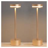 2 Pack Aluminum Cordless Table Lamp, 5000mAh Rechargeable Table Lamps, Portable Touch Control Desk Lamp, 3-Level Brightness Cordless Rechargeable Table Lamps for Home Restaurant Outdoor - Gold