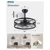 LEDIARY 16 inch Fandelier Caged Ceiling Fan with Light, Bladeless Ceiling Fan with Remote, Farmhouse Fan Lights Ceiling Fixtures for Kitchen, Bedroom, Outdoor(6 Speed, Timing)-Black