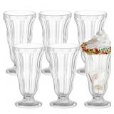 Cheardia 6 Pack Plastic Milkshake Glasses, 13.5 oz Old Fashioned Soda Glass Footed Ice Cream Cups, Clear Pina Colada Fountain Glasses Milkshake Cups for Sundae, Juice, Tropical Drinks, Party