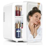 4L Skincare Fridge with LED Mirror - Portable Cooler/Warmer for Cosmetics & Food, Perfect for Bedroom, Car, Office, White