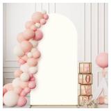 Minetom 7.2FT Metal Backdrop Stand with Wedding Arch Cover Spandex for Birthday Party Baby Shower Graduation Ceremony Decoration, White