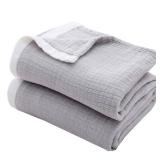 SE SOFTEXLY Cotton Muslin Throw Blanket for Adults,Breathable 4-Layer Yarn Dyed Linen Texture Gauze Blanket for Bed Sofa Couch,Super Soft Light Weight Blanket for All Seasonï¼50\"x60\",Greyï¼