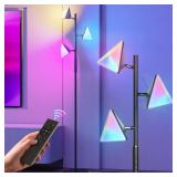 QiMH RGB Floor Lamp for Living Room, 36W LED Standing Lamp with 3 Lights, Dimmable Smart Lamp with Remote & Touch Control, Colors Changing& DIY Mode, Modern Tree Tall Lamp for Bedroom, Black