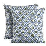 Ridhi Light Steel Blue Block Print Cotton Throw Pillow Covers for Decorative Couch Pillows for Living Room, Chic Boho Cute Outdoor Valentine Pillows Covers Gifts 20x20 Inches