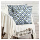 Ridhi Light Steel Blue Block Print Cotton Throw Pillow Covers for Decorative Couch Pillows for Living Room, Chic Boho Cute Outdoor Valentine Pillows Covers Gifts 20x20 Inches