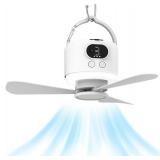 geonfi Wireless Portable Ceiling Fan with Remote, 3-Blade Design, 10040mAh Battery Operated, USB Rechargeable Hanging Fan with Hook for Tent, Camping, Outdoor, Emergency Use(White)