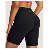 IUGA Biker Shorts Women 6\" Tummy Control Workout Shorts Women with Pockets High Waisted Yoga Running Gym Spandex Compression Black XL