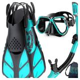 Zenoplige Mask Fins Snorkel Set, Snorkeling Gear for Adults, Panoramic View Snorkel Mask Anti-Fog, Adjustable Dive Flippers, Dry Top Snorkel and Travel Bag, Scuba Gear for Swimming Snorkeling Diving