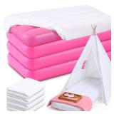 Windyun 4 Set Kids Air Mattress Bulk with White Fitted Sheet,Toddler Inflatable Bed 63 x 27 x 8 Inches Blow up Airbed Camping Sleeping Pad for Kids Aged 3-10 Years Old