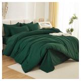 Litanika California King Comforter Set Dark Emerald Green - 7 Pieces Bed in a Bag Cal King Bedding Comforter Sets, Plain Lightweight Bed Set with Comforter, Sheets, Pillowcases & Shams