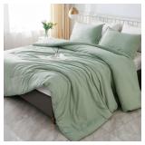 Litanika Queen Comforter Set Sage Green, 3 Pieces Lightweight Comforters Queen Size Solid Bedding Comforters Sets, Down Alternative Comforter Bed Set Quilt Blanket