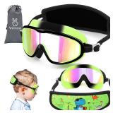 Vvinca Kids Swim Goggles for Age 2-8, Toddler Goggles with Fabric Strap Cover Wide View Anti-Fog/UV Protection No Leak Pain-Free Pool Glasses for Kids Girls Boys
