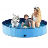 Pre Owned Jasonwell Foldable Dog Pet Bath Pool Collapsible Dog Pet Pool Bathing Tub Kiddie Pool Doggie Wading Pool for Puppy Small Medium Large Dogs Cats and Kids 71\" Blue