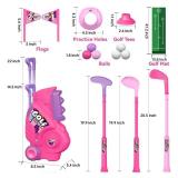 Liberry Toddler Golf Set with Putting Mat for 2 3 4 Years Old Boys Girls, Upgraded Kids Golf Cart with Unique Shoulder Strap Design, Indoor and Outdoor Golf Toys Christmas Gifts (Pink)