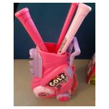 Liberry Toddler Golf Set with Putting Mat for 2 3 4 Years Old Boys Girls, Upgraded Kids Golf Cart with Unique Shoulder Strap Design, Indoor and Outdoor Golf Toys Christmas Gifts (Pink)