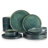 vancasso Starry Plates and Bowls Sets,12 Pieces Green Dinnerware Sets for Kitchen,Modern Stoneware Dishes Set for 4,Dishwasher and Microwave Safe