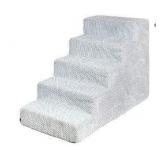 Dog Stairs 50 cm Height | Pet Cat Stairs | 5 Steps | for Bed and Car | Stairs for Small Dogs | Plush Cover | Colour: Grey - Retail: $59