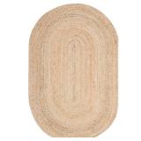 SAFAVIEH Cape Cod Aldous Braided Striped Jute Area Rug  5  x 8  Oval  Natural - Retail: $500