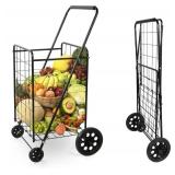 Shopping Carts for Groceries, Heavy Duty Folding Shopping Cart, Rolling Utility Cart for Laundry (Black) 36in Tall